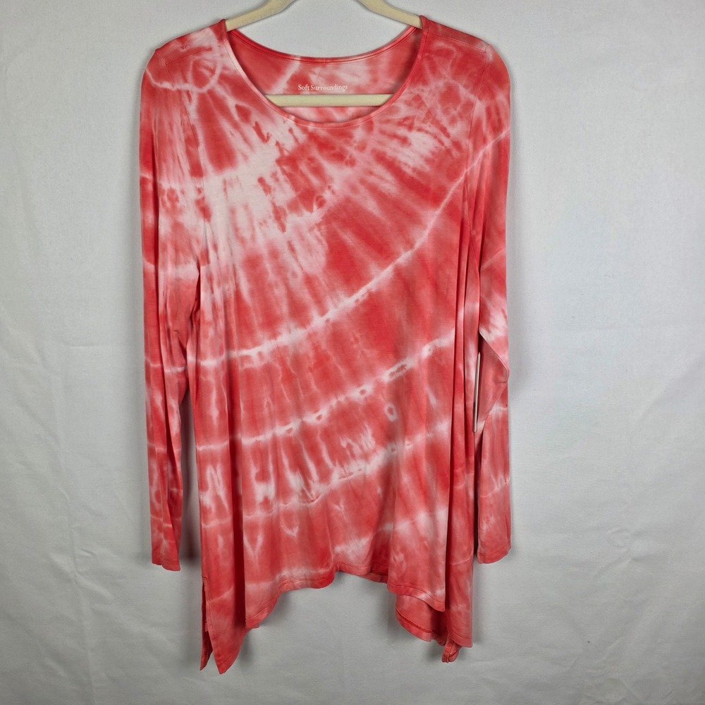 Soft Surroundings Icon Effie Tunic‎ Coral Tie Dye Sharkbite Hem XL NEW